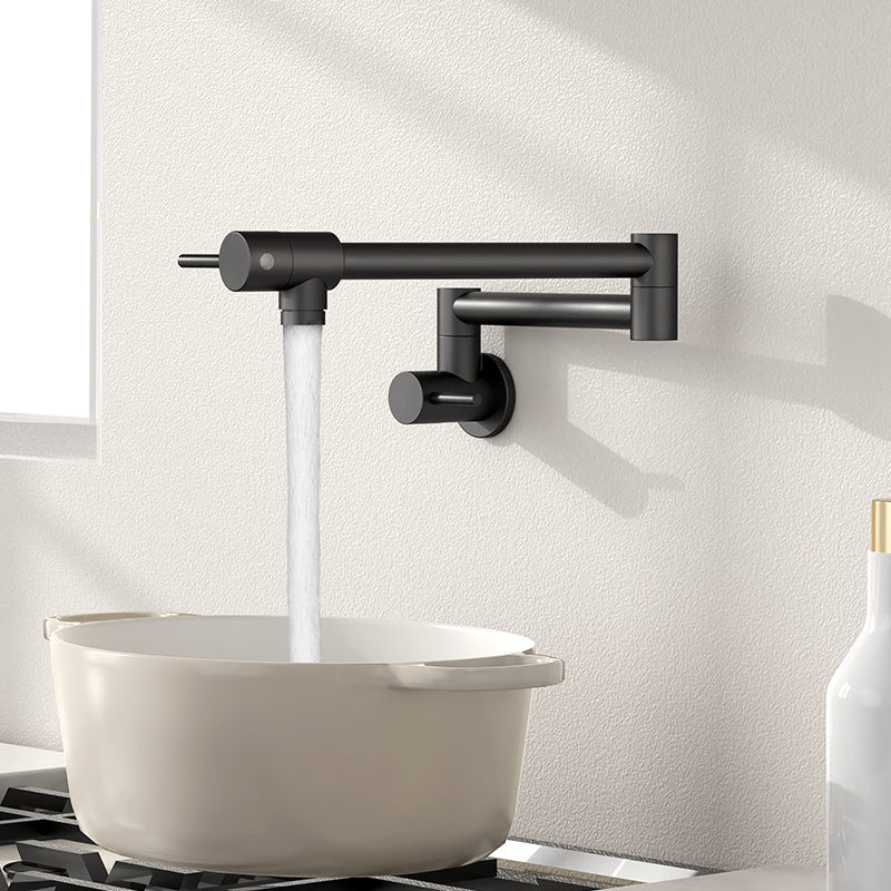 product recommendation, Efficient black pot filler faucet easily fills large pots, saving time and water while enhancing modern kitchen decor.