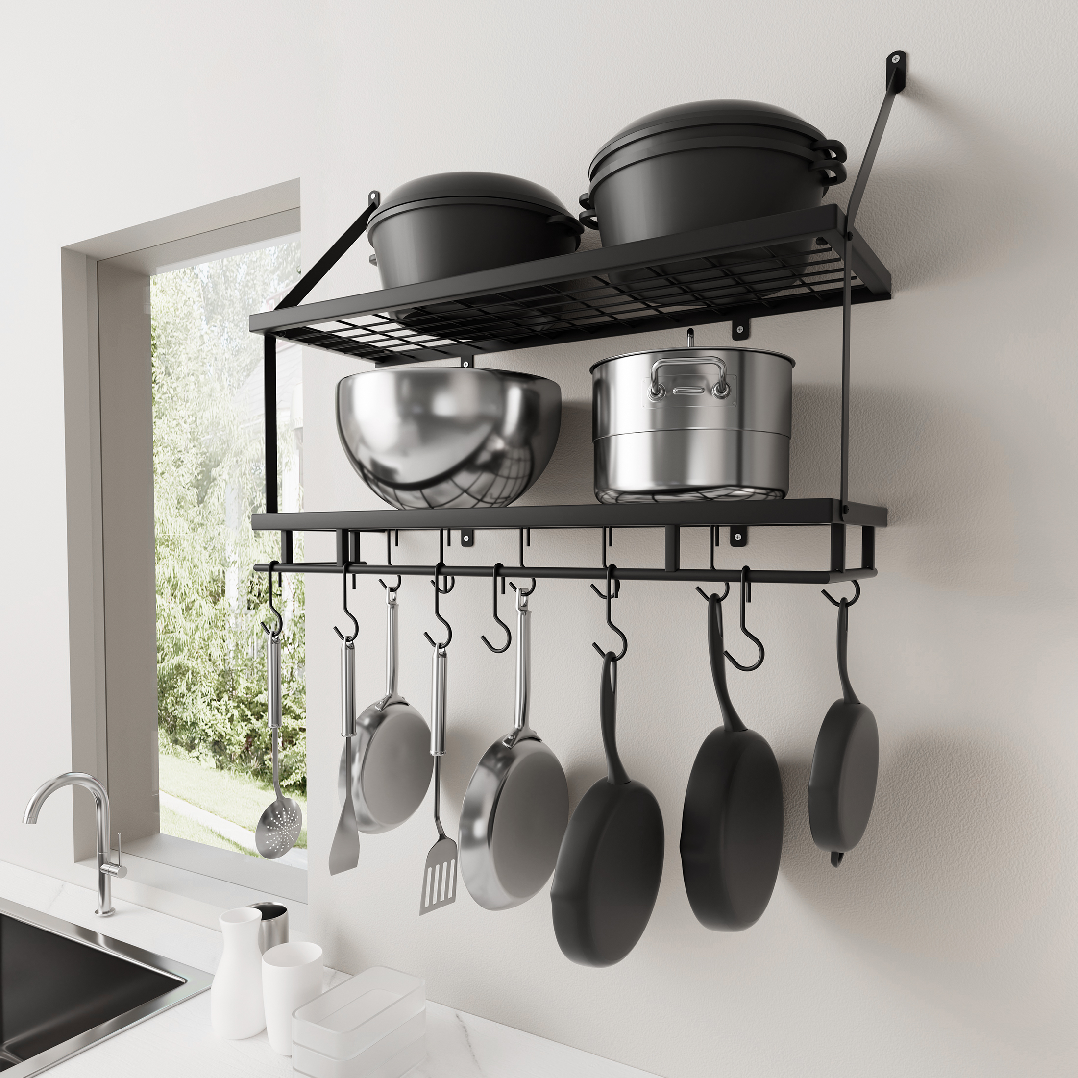 product recommendation , Upgrade your kitchen with a KES wall-mounted pot rack, offering easy access and organization for pots and pans. This space-saving design maximizes efficiency and adds a stylish touch, perfect for home chefs seeking a clutter-free workspace.